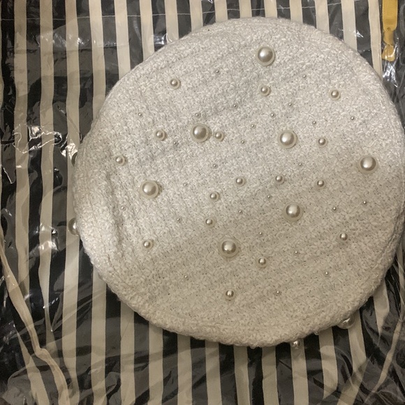 Lele Sadoughi Bridget Pearl Embellished White Boucle Beret main image 4